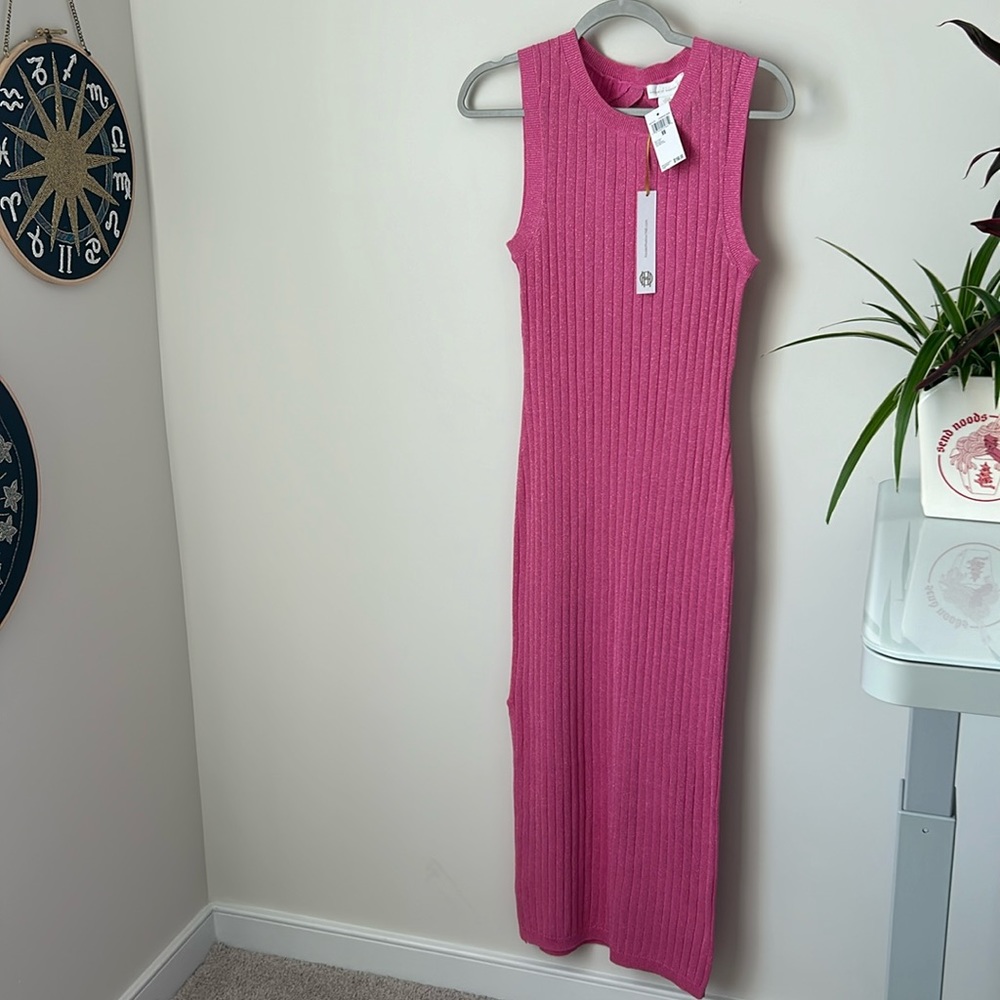 House of Harlow 1960 Knit Open Back Metallic Pink Maxi Dress